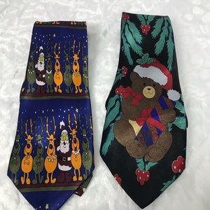 2 Christmas ties. Teddy Bear & Santa reindeers